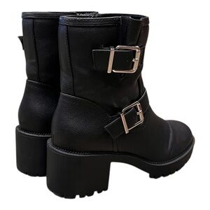 Mix No. 6 Mid High Biker Boots Buckles Side Zip Lug Soles Black Bootie SZ 9